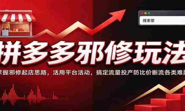 拼多多邪修玩法：掌握邪修起店思路，活用平台活动，搞定流量投产防比价断流各类难题