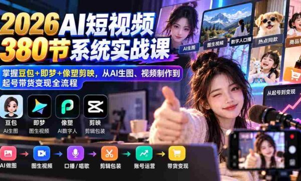 高清无码】2026年度AI短视频课程全集：豆包、即梦、像塑剪映一网打尽，AI绘图、视频制作到账号运营、带货盈利一站式教学