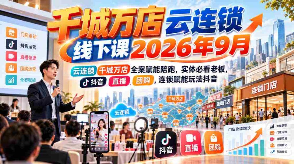 2026年9月千城万店云连锁盛大启航，线上线下课程赋能全面升级，实体老板必学！抖音直播、团购，揭秘云连锁运营精髓