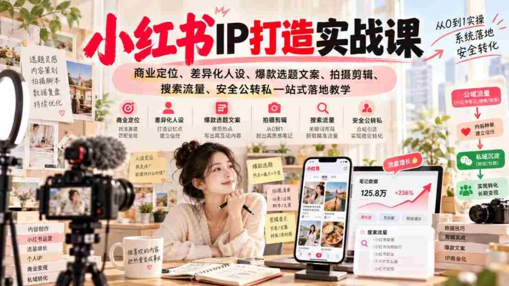 揭秘小红书IP养成攻略：深度解析商业定位、独树一帜人设塑造、爆款文案与视觉制作、搜索技巧、流量变现全攻略