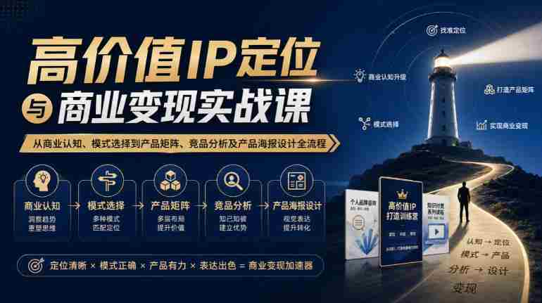 【无水印】高价值IP定位与商业变现实战课，从商业认知、模式选择到产品矩阵、竞品分析及产品海报设计全流程