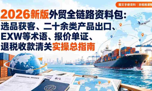 2026全新外贸攻略宝典：从选品到清关，涵盖多品类出口、关键术语解析、报价与单证处理、退税与收款全流程实操手册