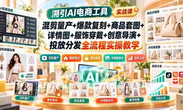 AI电商工具实战攻略：全方位解析混剪量产、爆款复制、商品图制作、服饰展示、创意执导及投放分发的全链路实操技巧