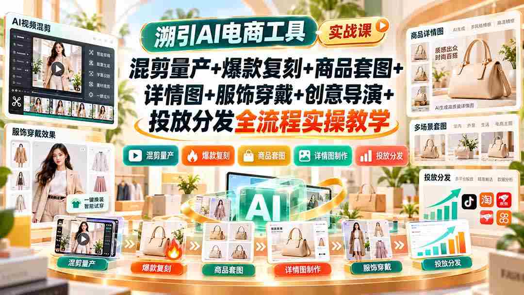 AI电商工具实战攻略：全方位解析混剪量产、爆款复制、商品图制作、服饰展示、创意执导及投放分发的全链路实操技巧