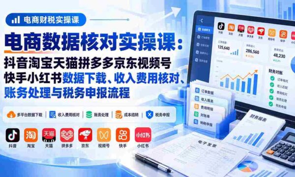 揭秘电商财务高手之路：抖音、淘宝、天猫、拼多多、京东、视频号、快手、小红书数据深度解析与税务合规实操指南