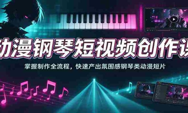 动漫钢琴短视频创作课：掌握制作全流程，快速产出氛围感钢琴类动漫短片