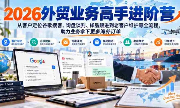 2026外贸精英提升班：掌握谷歌客户搜寻、询盘沟通、样品追踪至老客维护全技能，助你海外订单滚滚来