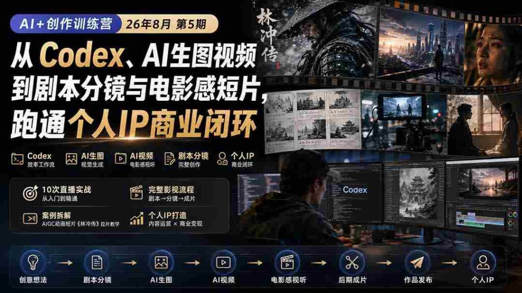 （20259期）AI+创作训练营26年第5期-更新：从Codex、AI生图视频到剧本分镜与电影感短片，跑通个人IP商业闭环