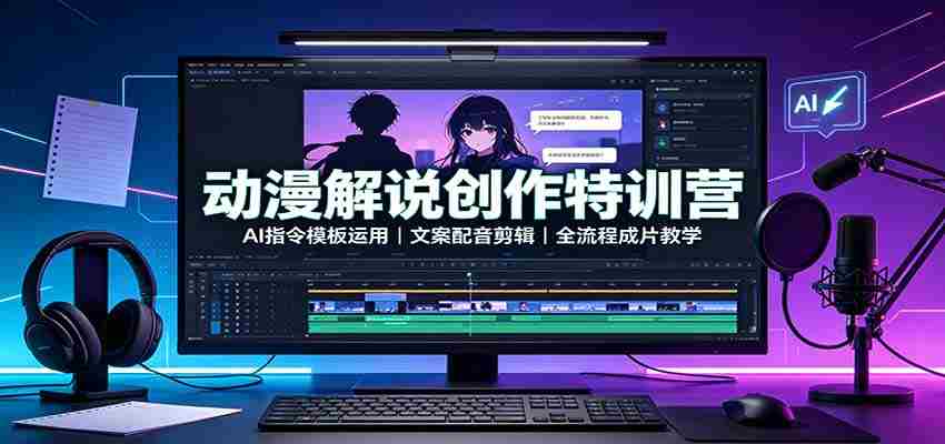 动漫解说创作特训营：AI指令模板运用，文案配音剪辑，全流程成片教学