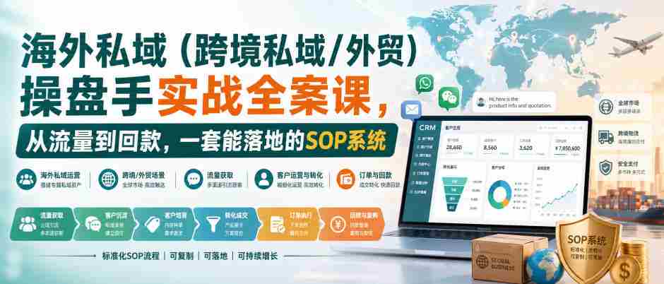 海外私域（跨境私域/外贸）操盘手实战全案课，从流量到回款，一套能落地的SOP系统