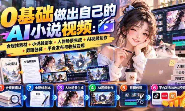 从零开始打造专属AI小说视频：合法搜集素材，小说改编剧本，塑造人物场景，AI视频创作，剪辑与包装，平台发布及收益转化