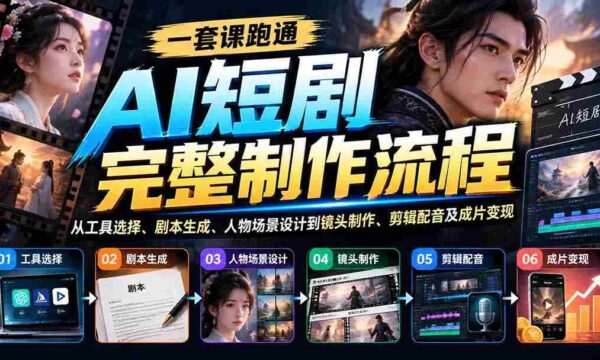 轻松掌握AI短剧全制作流程：从选工具到剧本、角色场景，再到拍摄、剪辑、配音及盈利变现