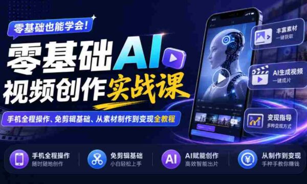 手机端零起点AI视频制作攻略：无剪辑入门，素材制作至盈利全流程教学