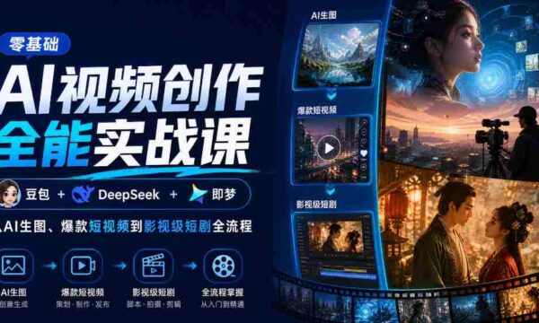 零基础AI视频创作全能实战课｜豆包+DeepSeek+即梦，从AI生图、爆款短视频到影视级短剧全流程