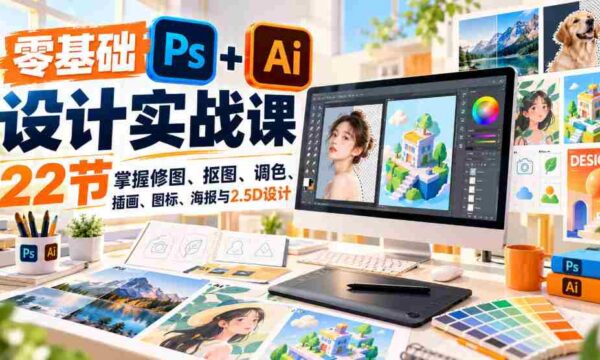 免费】小白也能轻松学会的PS和AI设计课程｜22节课解锁修图、抠图、调色等实用技能