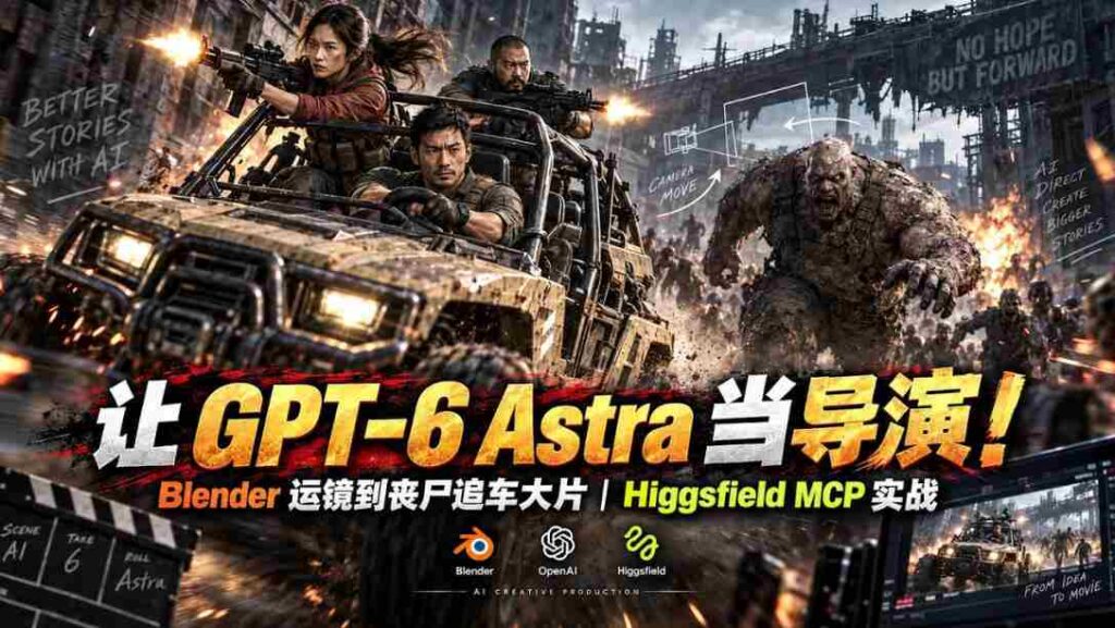 让GPT-6 Astra当导演！Blender运镜到丧尸追车大片｜Higgsfield MCP实战