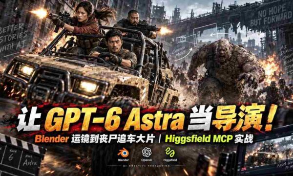 让GPT-6 Astra当导演！Blender运镜到丧尸追车大片｜Higgsfield MCP实战