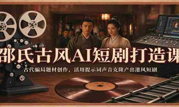 邵氏古风AI短剧打造课：古代骗局题材创作，活用提示词声音克隆产出港风短剧
