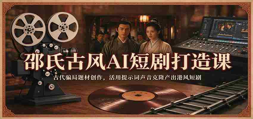 邵氏古风AI短剧打造课：古代骗局题材创作，活用提示词声音克隆产出港风短剧