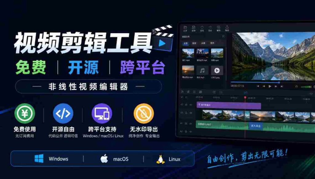 全面开源视频剪辑利器：兼容多系统，零费用使用，支持非线式编辑，适用于Windows、macOS、Linux平台，剪辑无忧水印订阅！