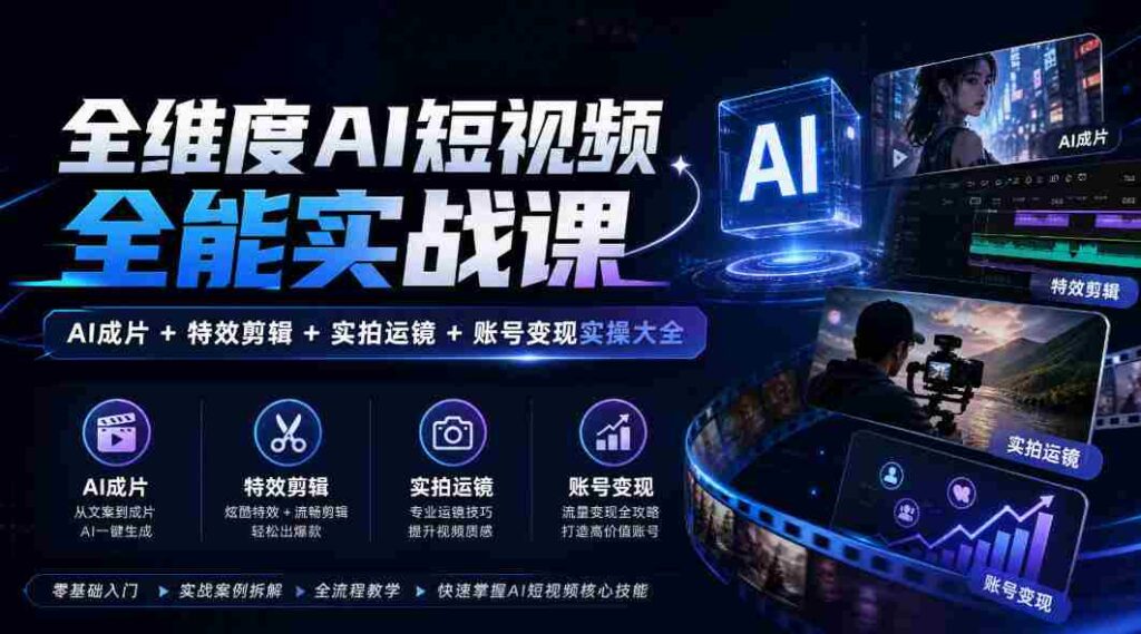 全面解锁AI短视频制作秘籍：涵盖AI剪辑、特效应用、镜头技巧与账号运营实战攻略