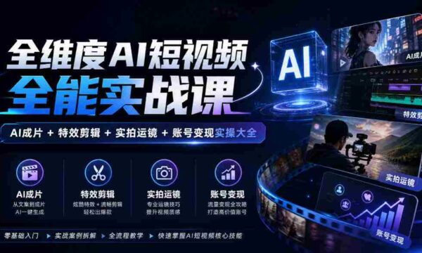全面解锁AI短视频制作秘籍：涵盖AI剪辑、特效应用、镜头技巧与账号运营实战攻略
