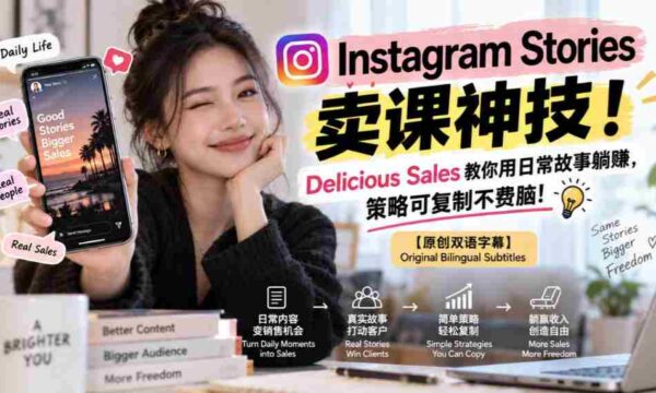 揭秘Instagram Stories课程销售秘诀！Delicious Sales传授轻松日入策略，复制即用，无需费心！【独家双语讲解