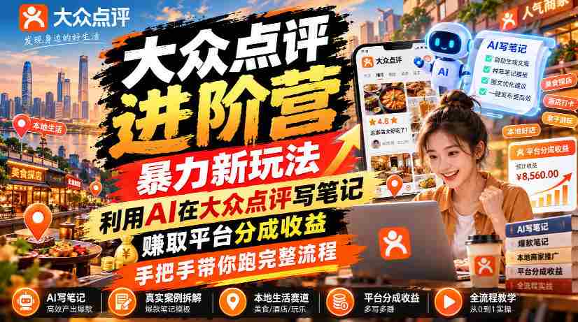 AI赋能点评达人，大众点评升级攻略：笔记创作新技巧，轻松赚取平台分红，全程实操教学