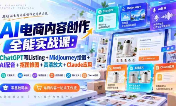 零水印】全方位AI电商内容制作课程：运用ChatGPT撰写商品描述+Midjourney绘制插图+AI配音技术+图像剪辑与修饰+高清图像处理+Claude应用技巧