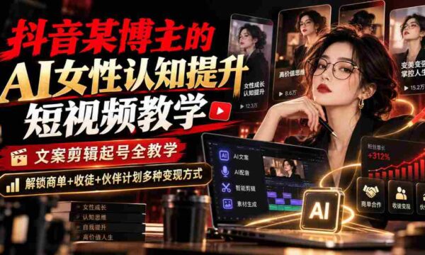 抖音达人揭秘：AI辅助女性认知进阶教程，视频制作与账号运营全攻略，解锁商业合作、收徒和团队伙伴多元化盈利模式