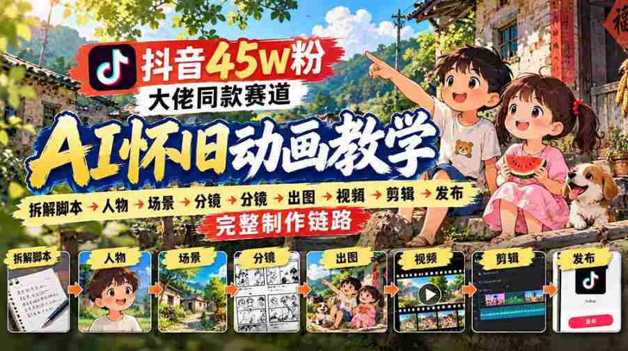 揭秘抖音45万粉丝网红的AI怀旧动画全流程：从脚本到发布，全方位实战教学！
