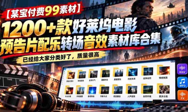 独家解锁！99元获取】好莱坞大片预告片音效精选，1200+款配乐转场音效一网打尽