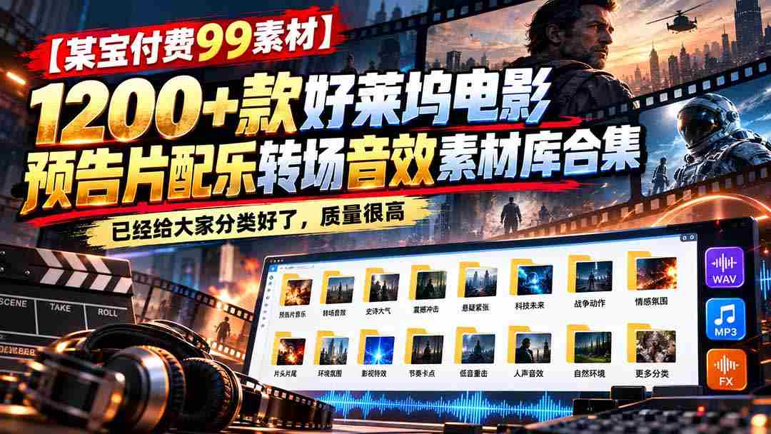 独家解锁！99元获取】好莱坞大片预告片音效精选，1200+款配乐转场音效一网打尽