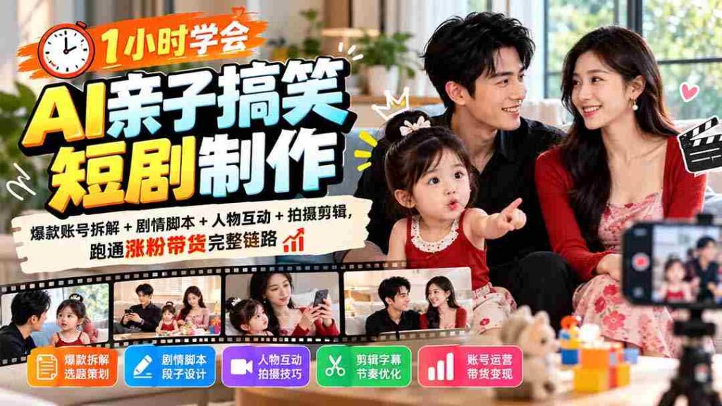 轻松掌握AI亲子喜剧制作秘诀：揭秘爆款账号秘籍，剧情脚本攻略，互动人物打造，拍摄剪辑全教程，打造粉丝增长与带货一网打尽攻略