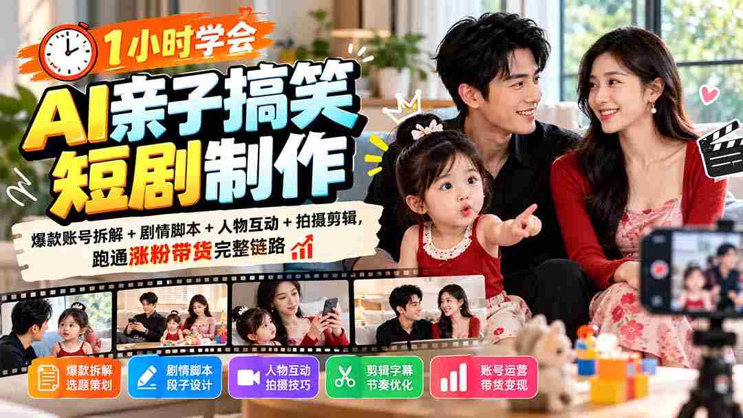 轻松掌握AI亲子喜剧制作秘诀：揭秘爆款账号秘籍，剧情脚本攻略，互动人物打造，拍摄剪辑全教程，打造粉丝增长与带货一网打尽攻略