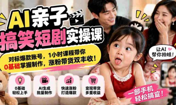 解锁AI亲子喜剧创作秘诀，紧跟热门账号潮流，仅需一小时，从零起步学会短视频制作，粉丝增长与带货双赢攻略！