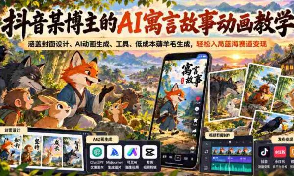 抖音博主揭秘AI寓言动画制作全流程：从封面设计到低成本高效变现攻略