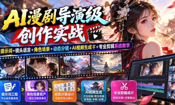 AI漫剧导演级创作实战：提示词+镜头语言+角色场景+动态分镜+AI视频生成+专业剪辑系统教学