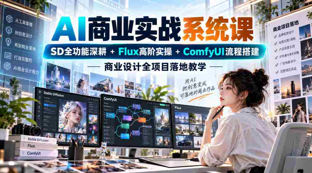 AI商业实战课程全解析：深度挖掘SD全功能，精进掌握Flux高阶技巧，Comfyui流程轻松搭建，助力商业设计项目成功落地