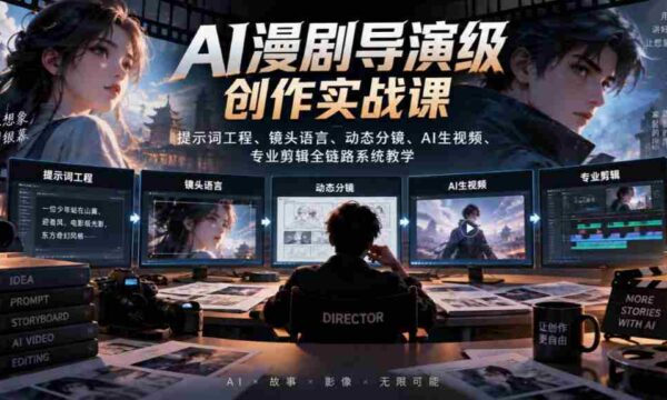 AI漫剧导演级创作实战课｜提示词工程、镜头语言、动态分镜、AI生视频、专业剪辑全链路系统教学