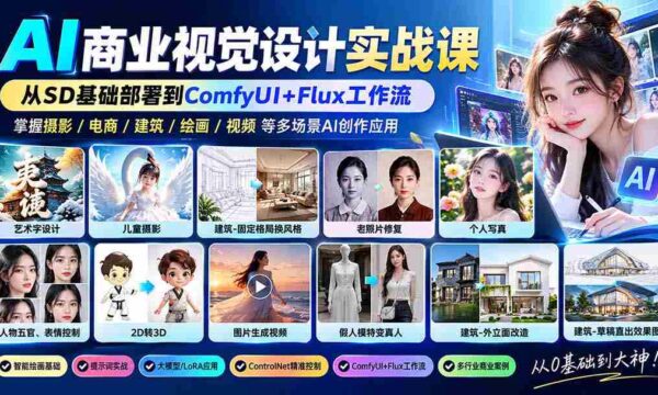 零水印】AI商业视觉设计实操教学：从SD核心部署至ComfyUI+Flux流程，解锁摄影、电商、建筑AI创作秘籍