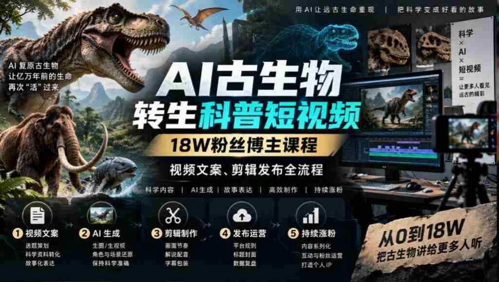 揭秘AI古生物复活奇观：18万粉丝博主教你短视频制作全技巧
