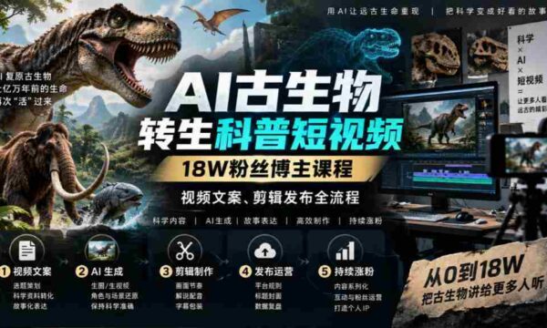 揭秘AI古生物复活奇观：18万粉丝博主教你短视频制作全技巧