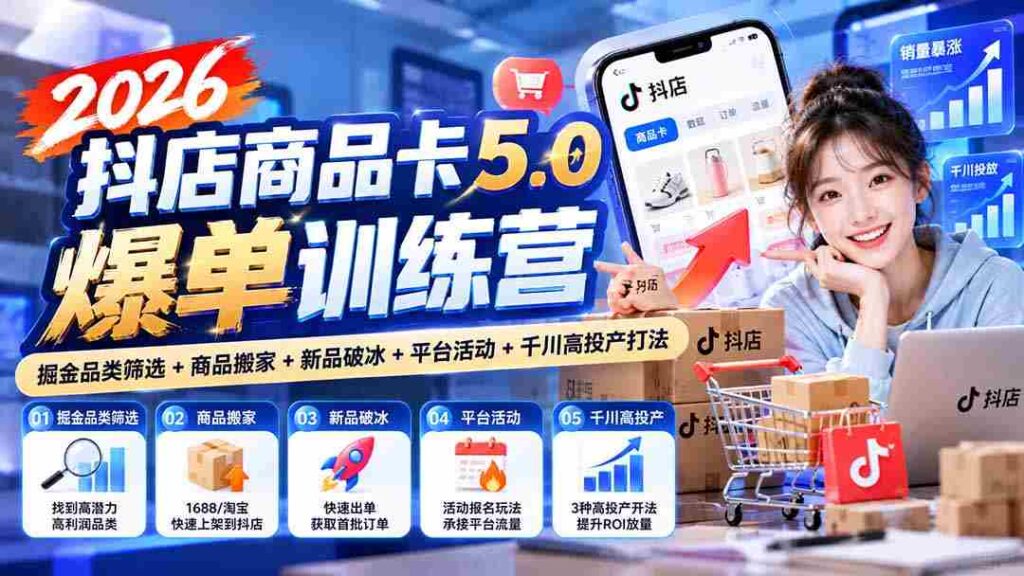 2026抖店爆款秘籍：深度解析商品卡5.0版，品类挖掘+商品迁移+新品攻略+平台营销+千川高效策略