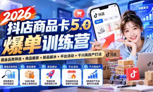 2026抖店爆款秘籍：深度解析商品卡5.0版，品类挖掘+商品迁移+新品攻略+平台营销+千川高效策略