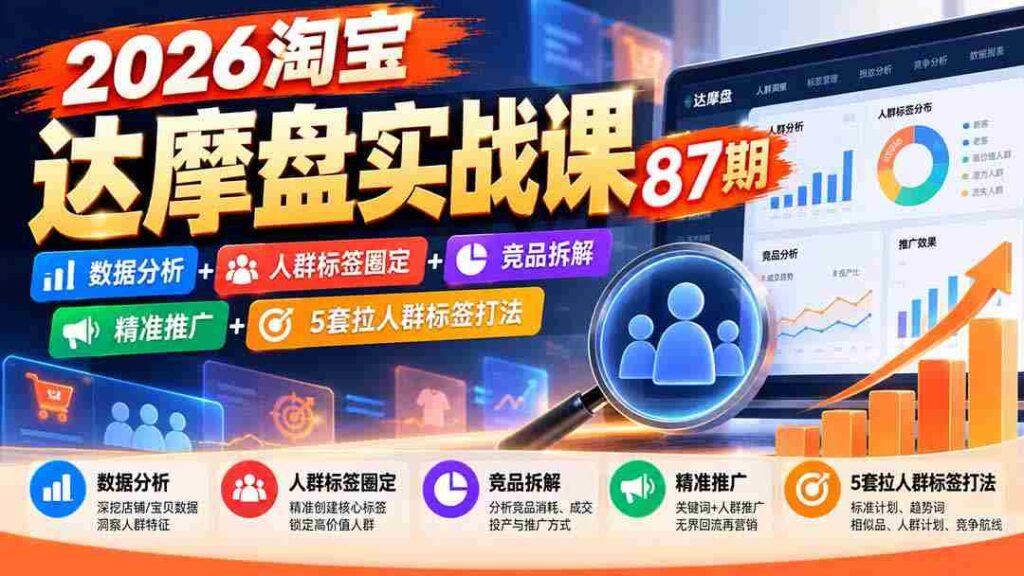 2026淘宝达摩盘实战课87期：数据分析+人群标签圈定+竞品拆解+精准推广+5套拉人群标签打法