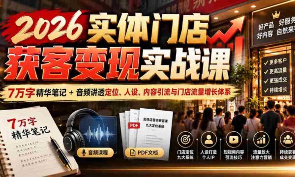 2026实体店吸客秘籍：全面解析7万字实战笔记与音频教程，深度揭秘店铺定位、个人形象塑造、内容营销及客流增长策略