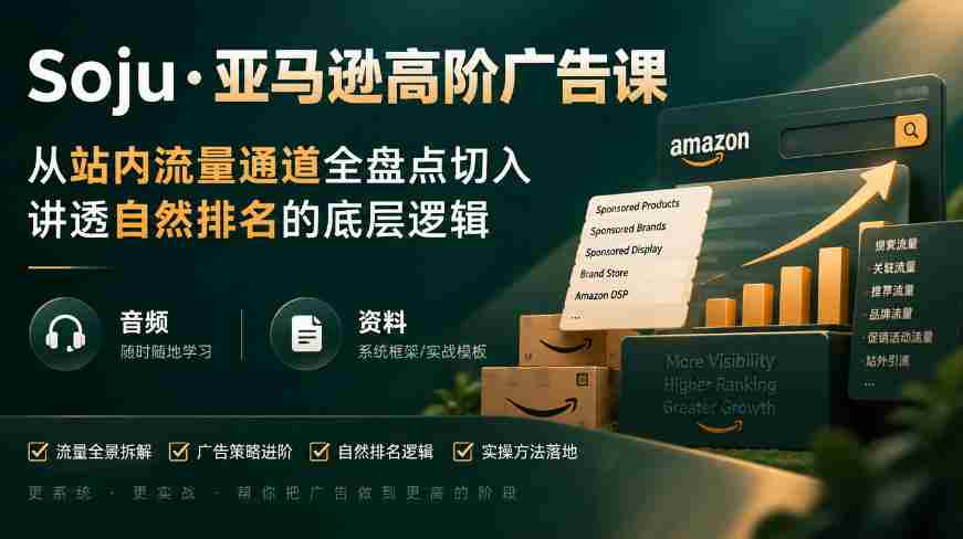 揭秘亚马逊广告进阶策略：深度解析站内流量秘径，揭示自然排名核心原理（直播+音频+学习资料）