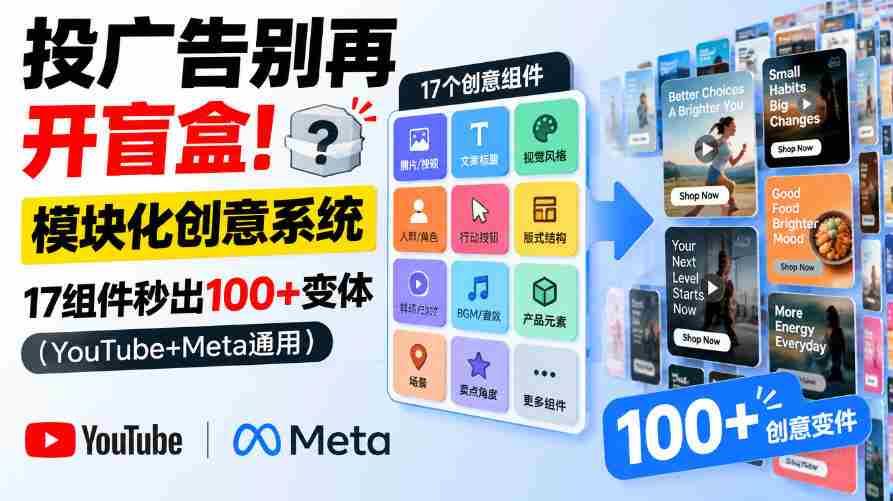 告别广告盲盒时代！一应俱全的模块化创意平台，17项组件助您瞬间打造百款风格（适用于YouTube与Meta平台）【独家双语呈现