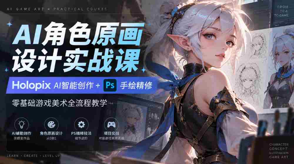 AI角色原画设计实战课｜Holopix AI智能创作+PS手绘精修，零基础游戏美术全流程教学